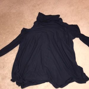 cutout shoulder LONGSLEEVE NAVY BLUE w turtle neck